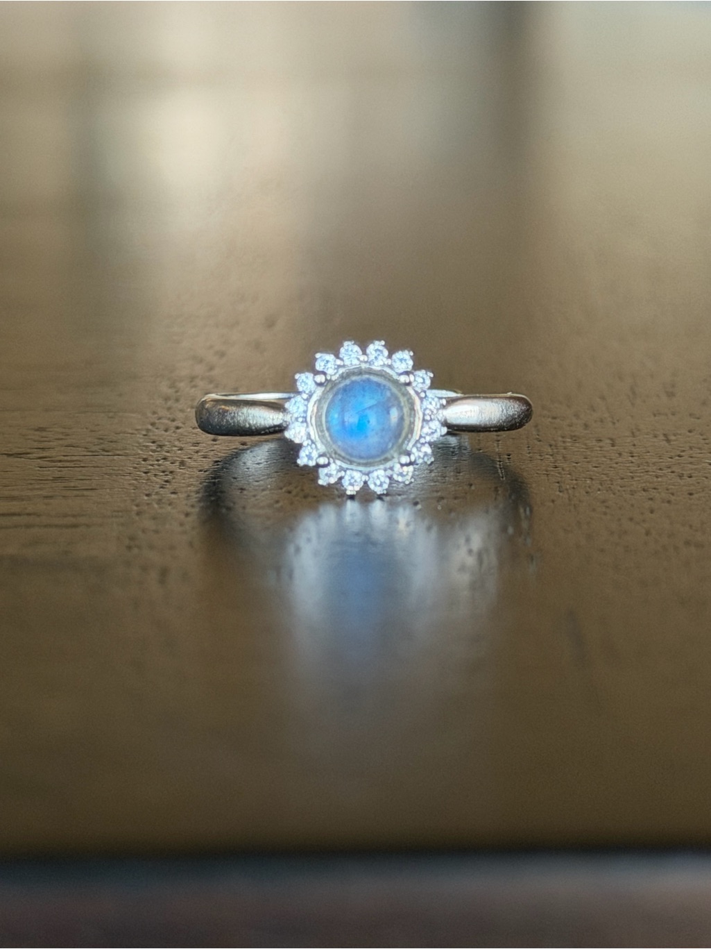 Pt950 Platinum Moonstone Halo Ring  Blue Moon Glow